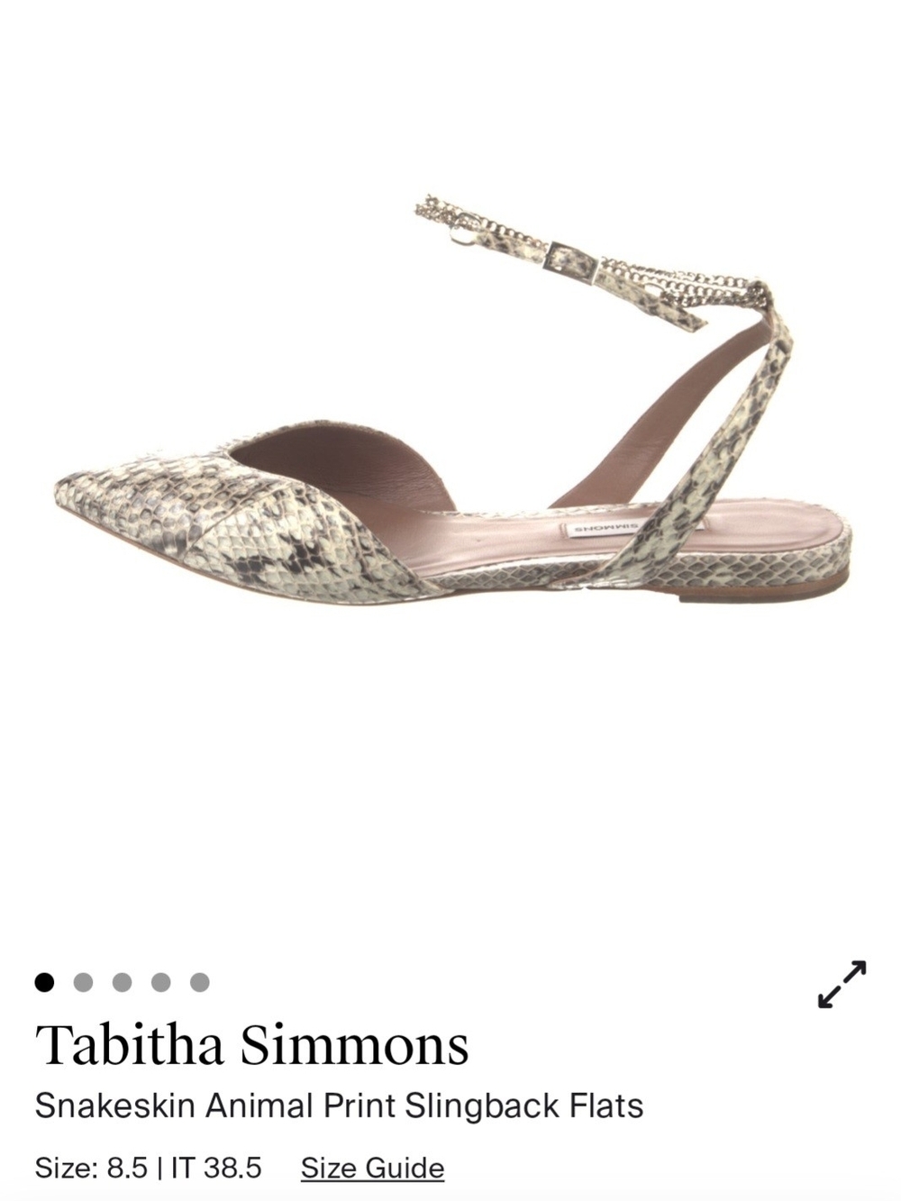 Tabitha Simmons Snakeskin Pointed Slingback Flats in Neutral Tones